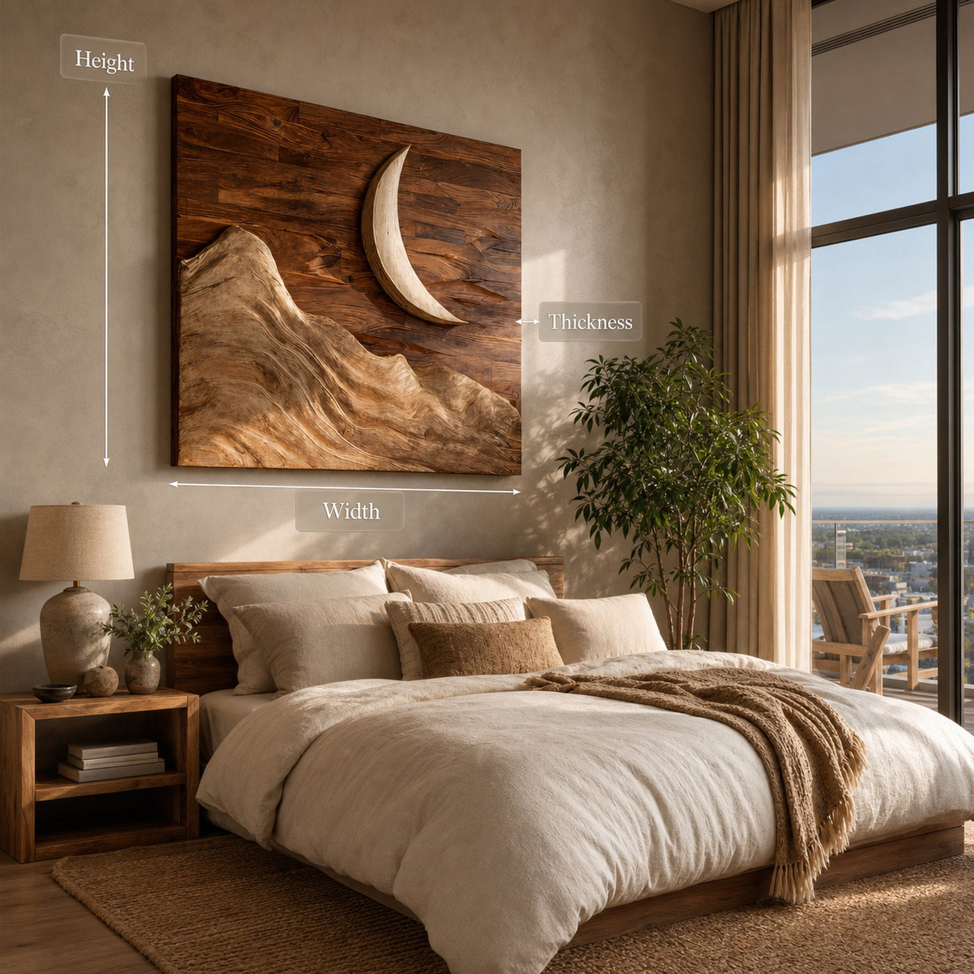 Contemporary Moon Over Mountains Wooden Wall Art For Home - product view 7