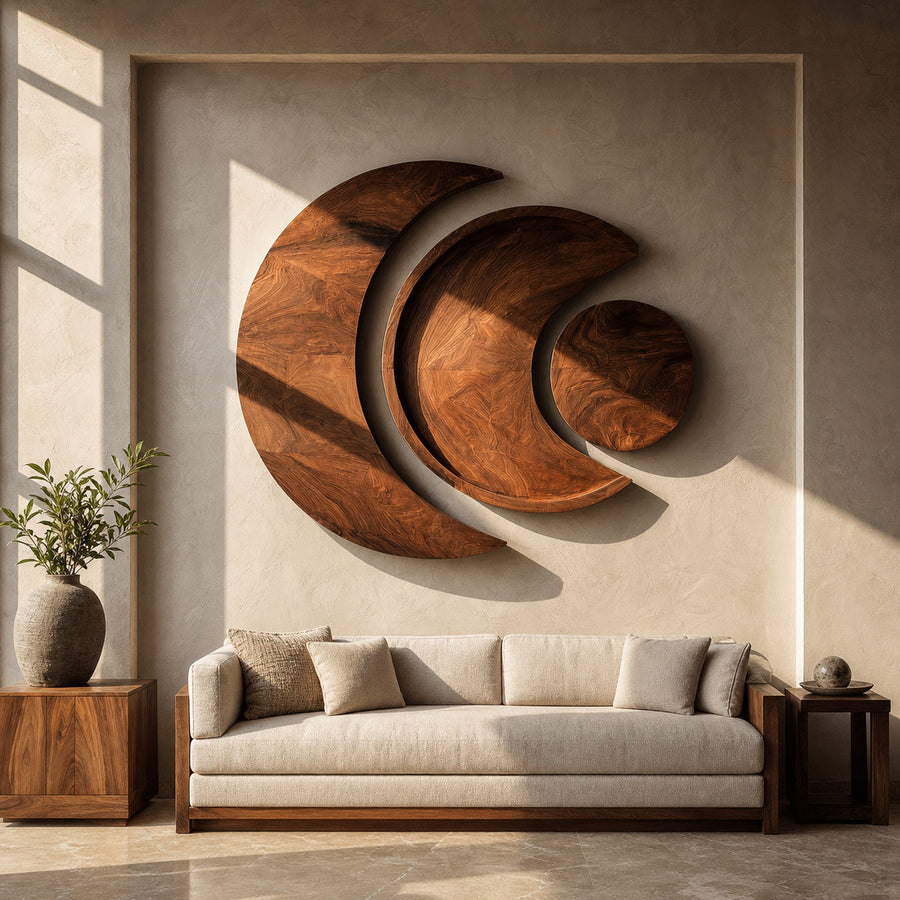 Contemporary Moon Phase Wood Wall Art For Living Decor