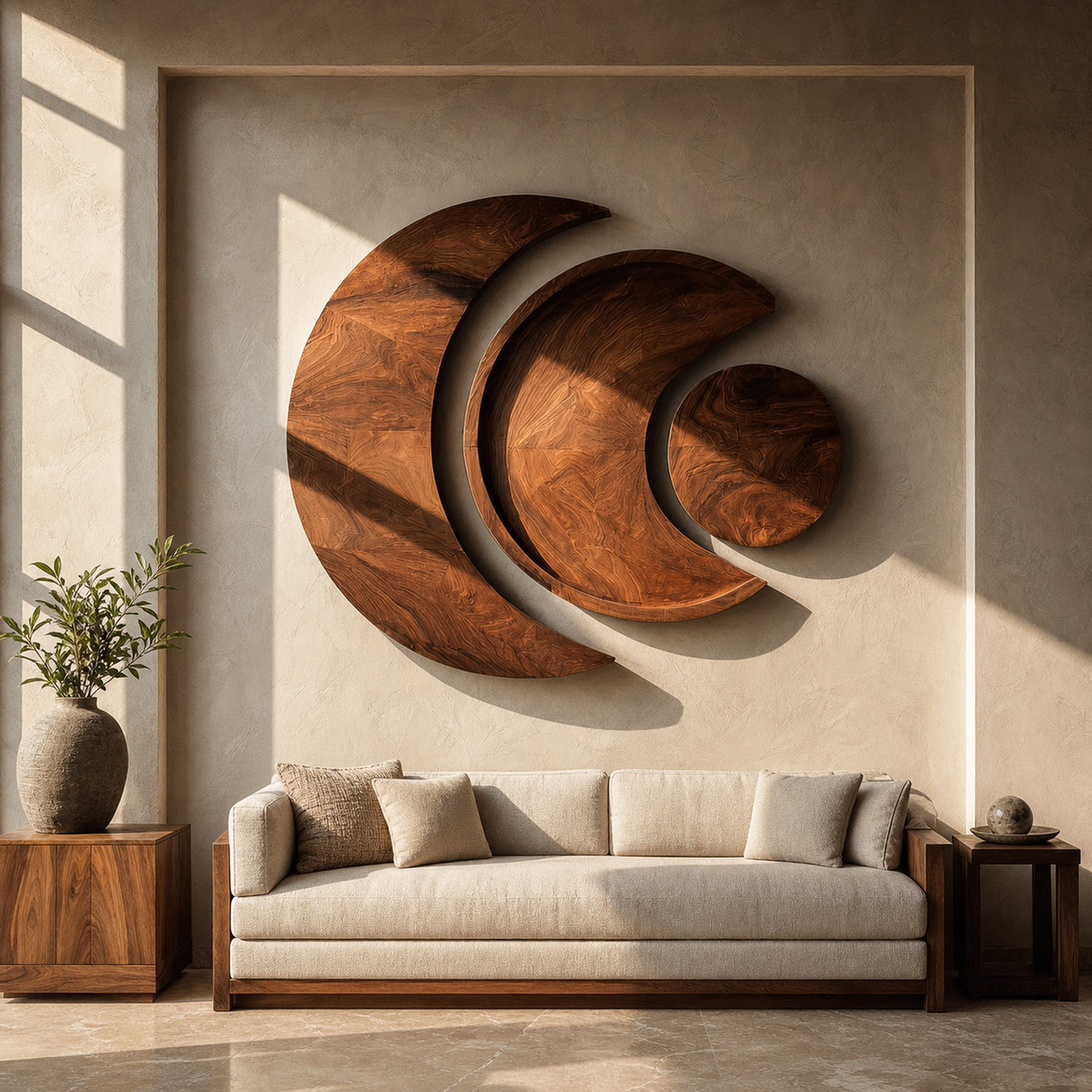 Contemporary Moon Phase Wood Wall Art For Living Decor