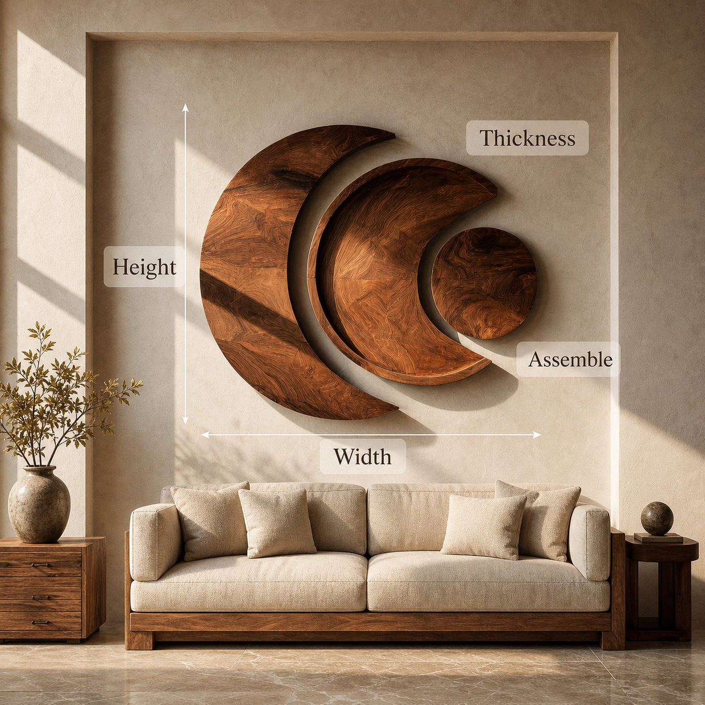 Contemporary Moon Phase Wood Wall Art For Living Decor - product view 8
