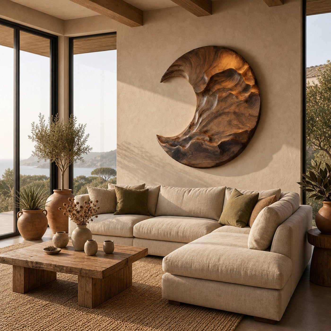 Contemporary Moon Wooden Wall Art For Living Room - product view 2