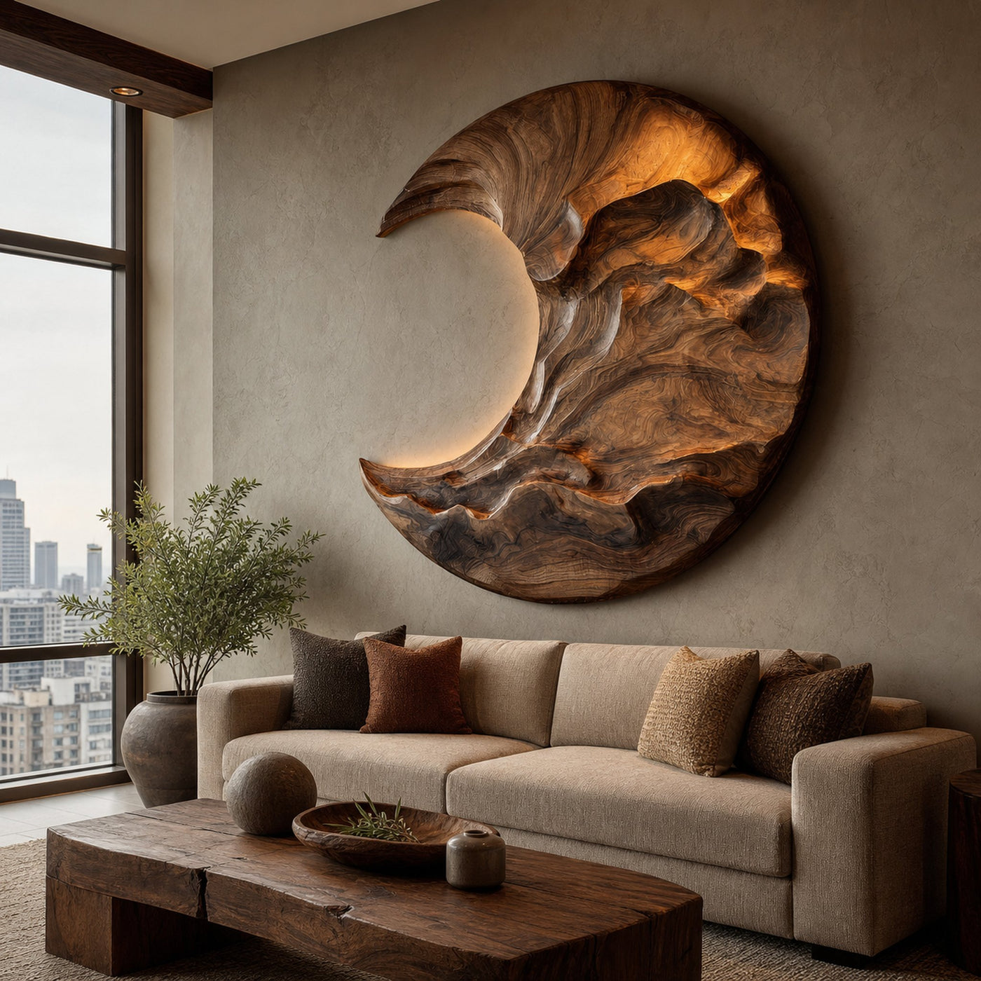 Contemporary Moon Wooden Wall Art For Living Room - product view 3