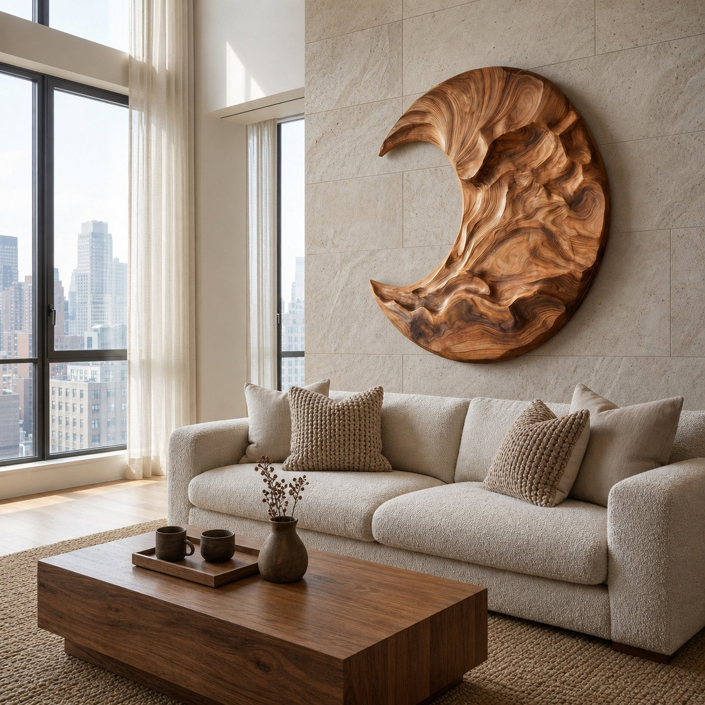 Contemporary Moon Wooden Wall Art For Living Room - product view 6