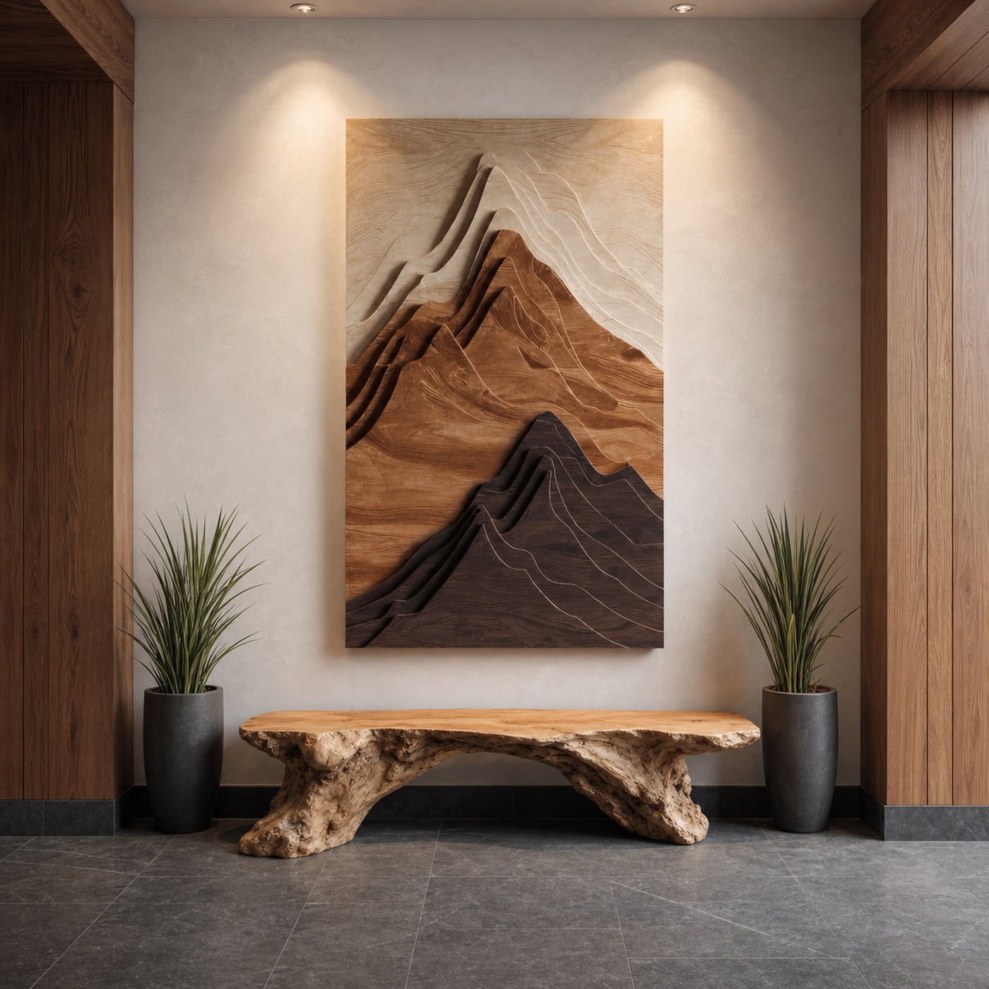 Contemporary Mountain Wall Sculpture For Entryway