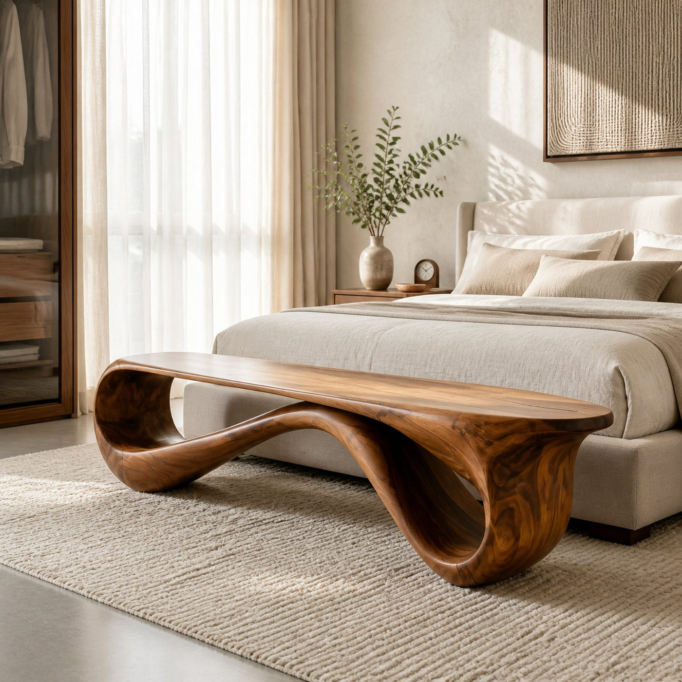 Contemporary Natural Wood Bench For Home Entry Decor