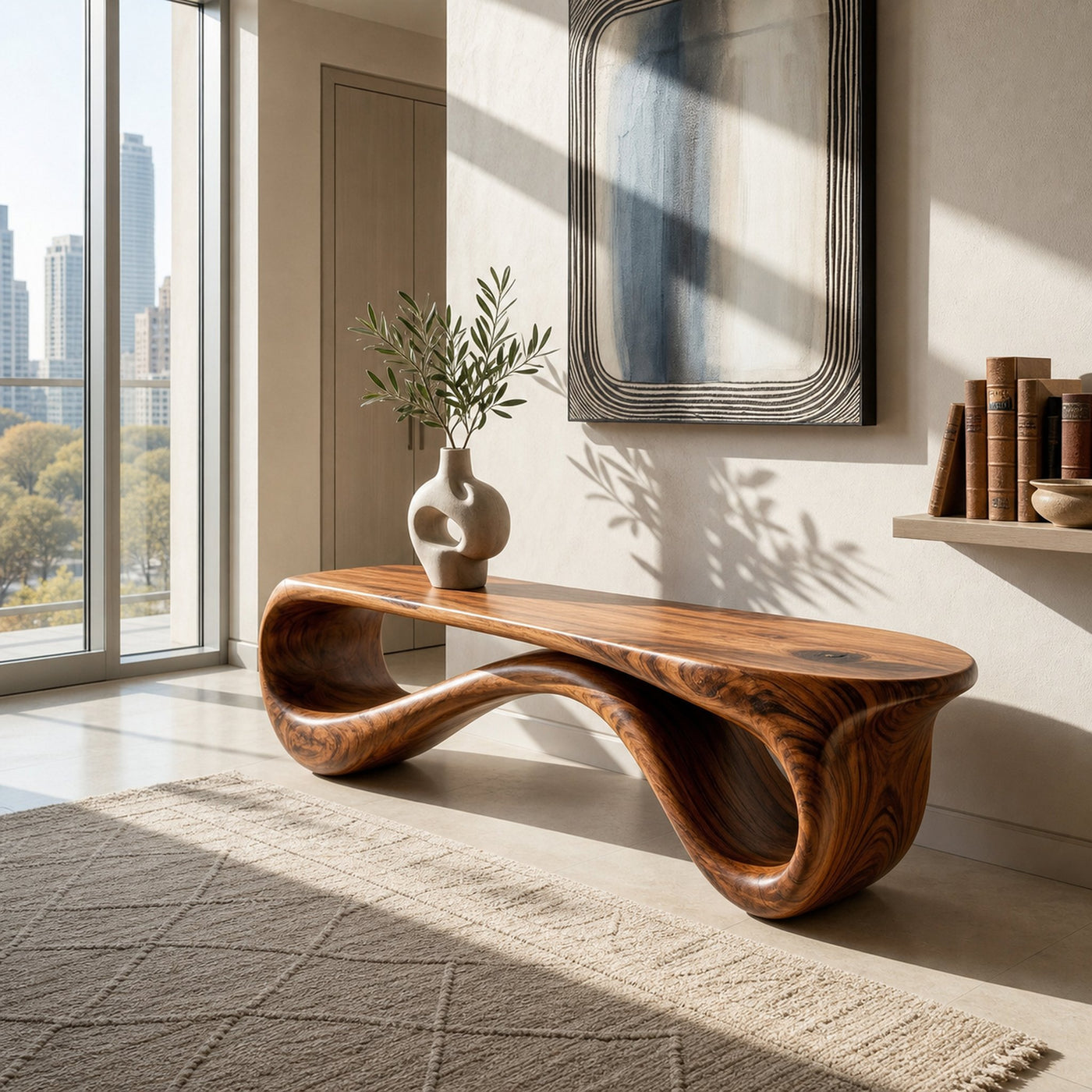 Contemporary Natural Wood Bench For Home Entry Decor - product view 6