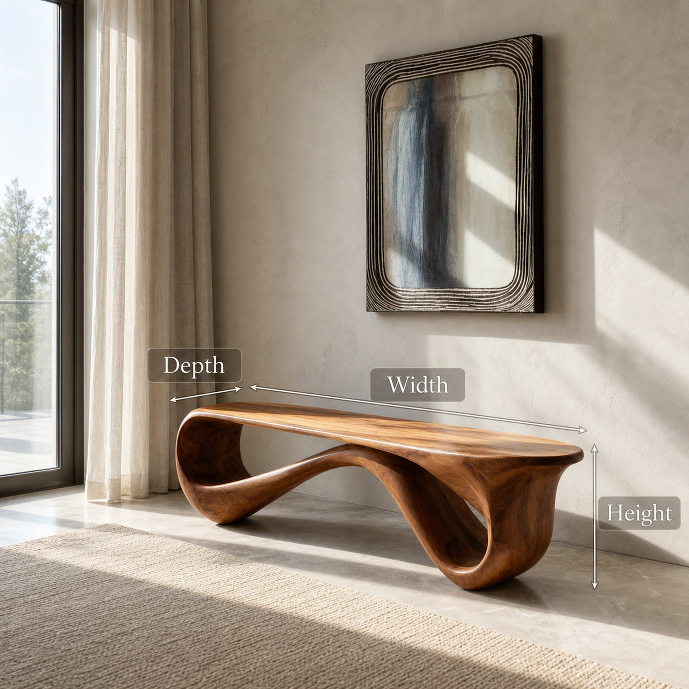 Contemporary Natural Wood Bench For Home Entry Decor - product view 8