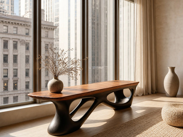 Contemporary Natural Wood Bench For Luxury Window Corner