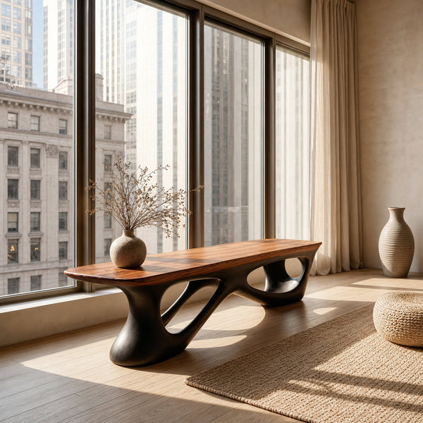 Contemporary Natural Wood Bench For Luxury Window Corner