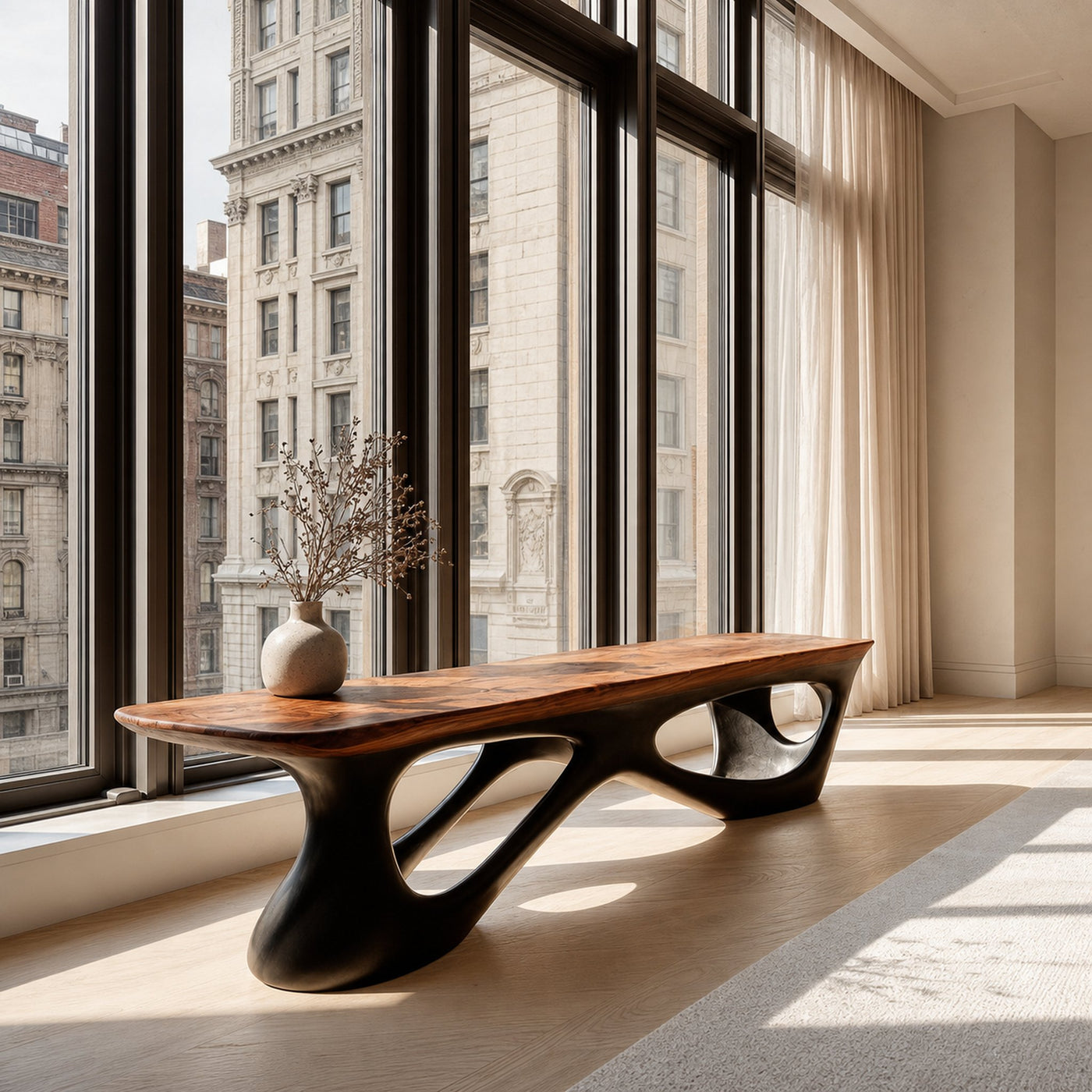 Contemporary Natural Wood Bench For Luxury Window Corner - product view 6