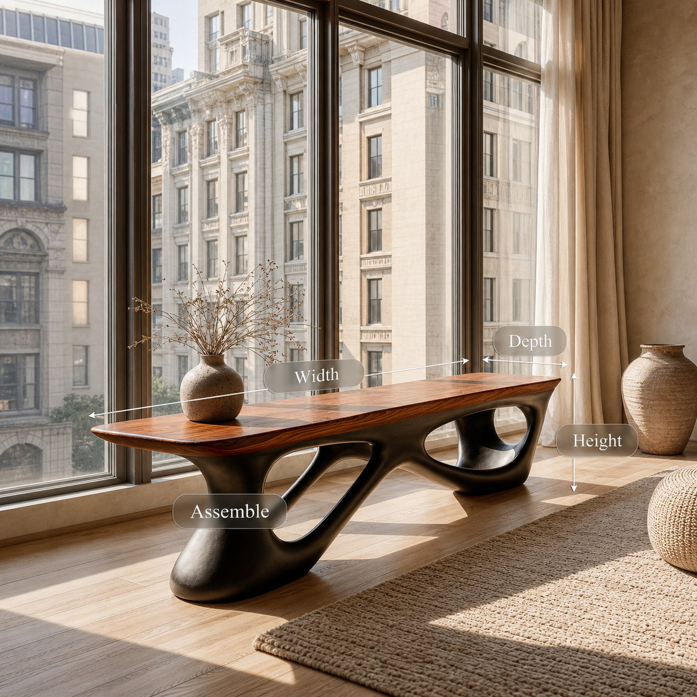 Contemporary Natural Wood Bench For Luxury Window Corner - product view 8