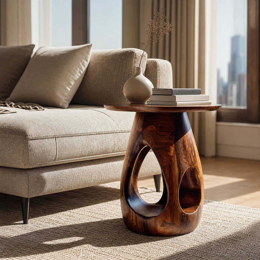 Contemporary Natural Wood Hollow Form Side Table For Living