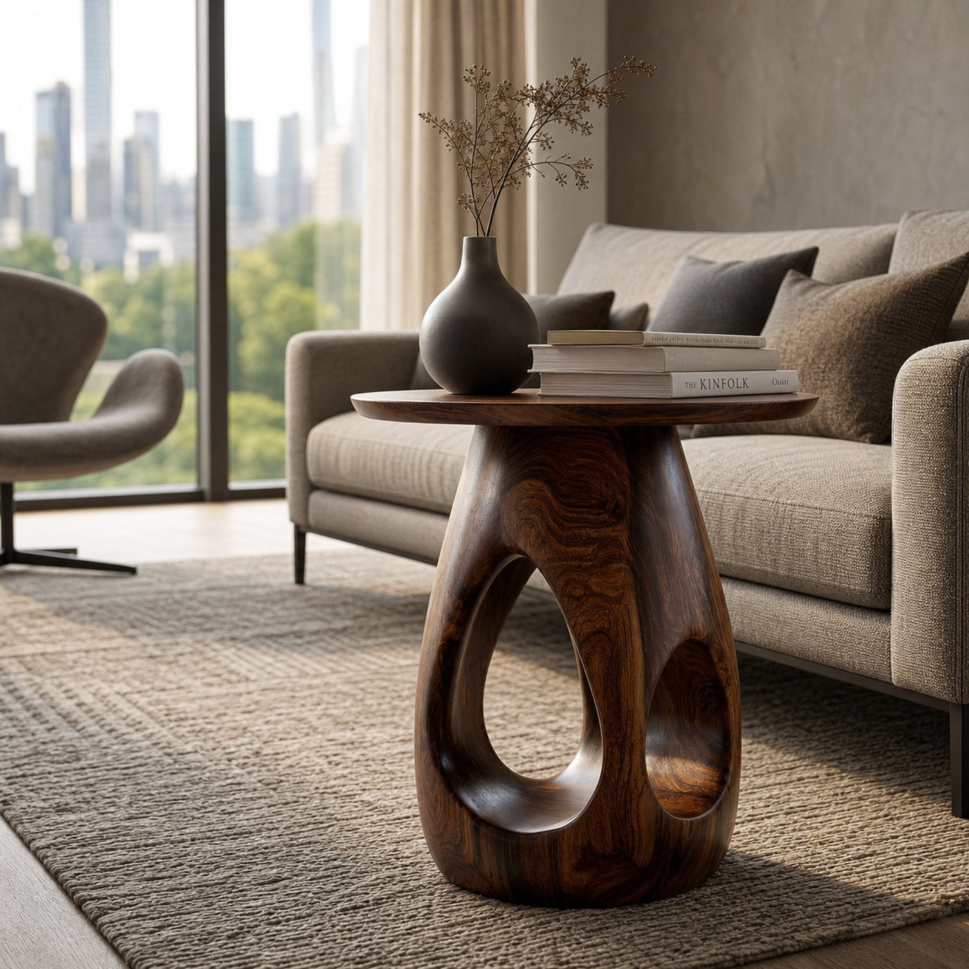 Contemporary Natural Wood Hollow Form Side Table For Living - product view 6