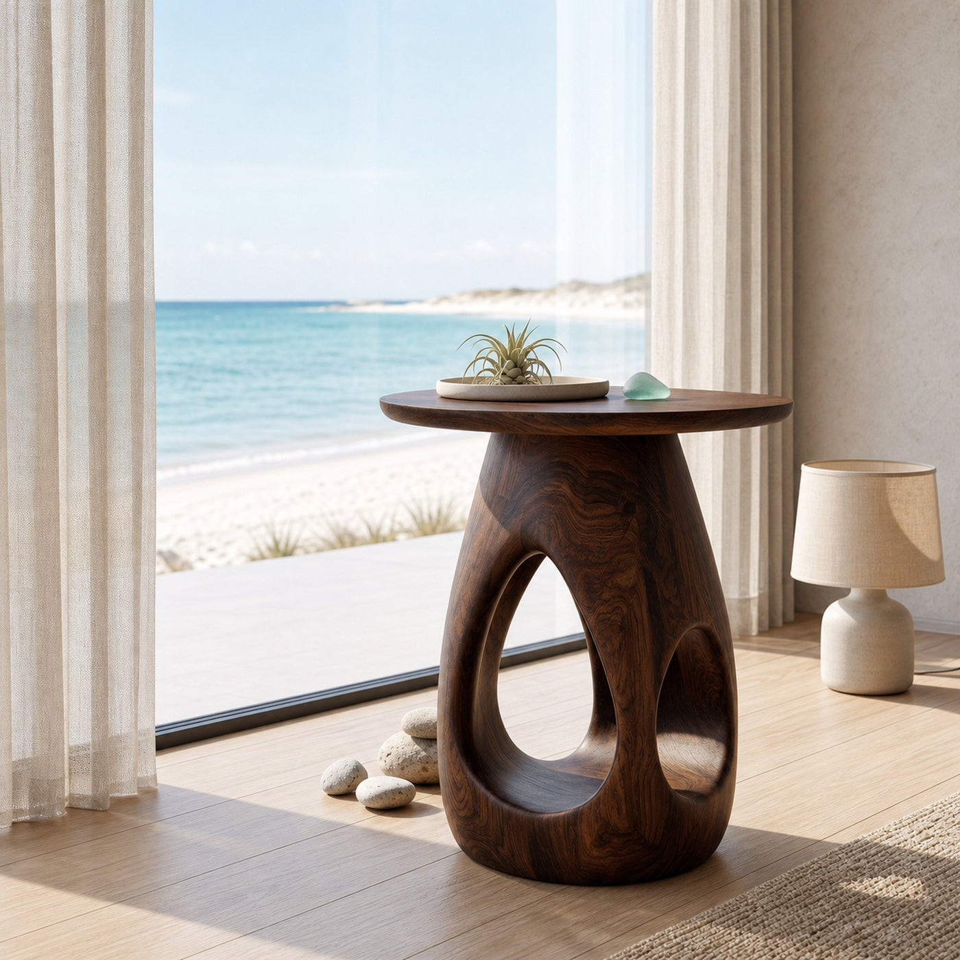 Contemporary Natural Wood Hollow Form Side Table For Living - product view 7