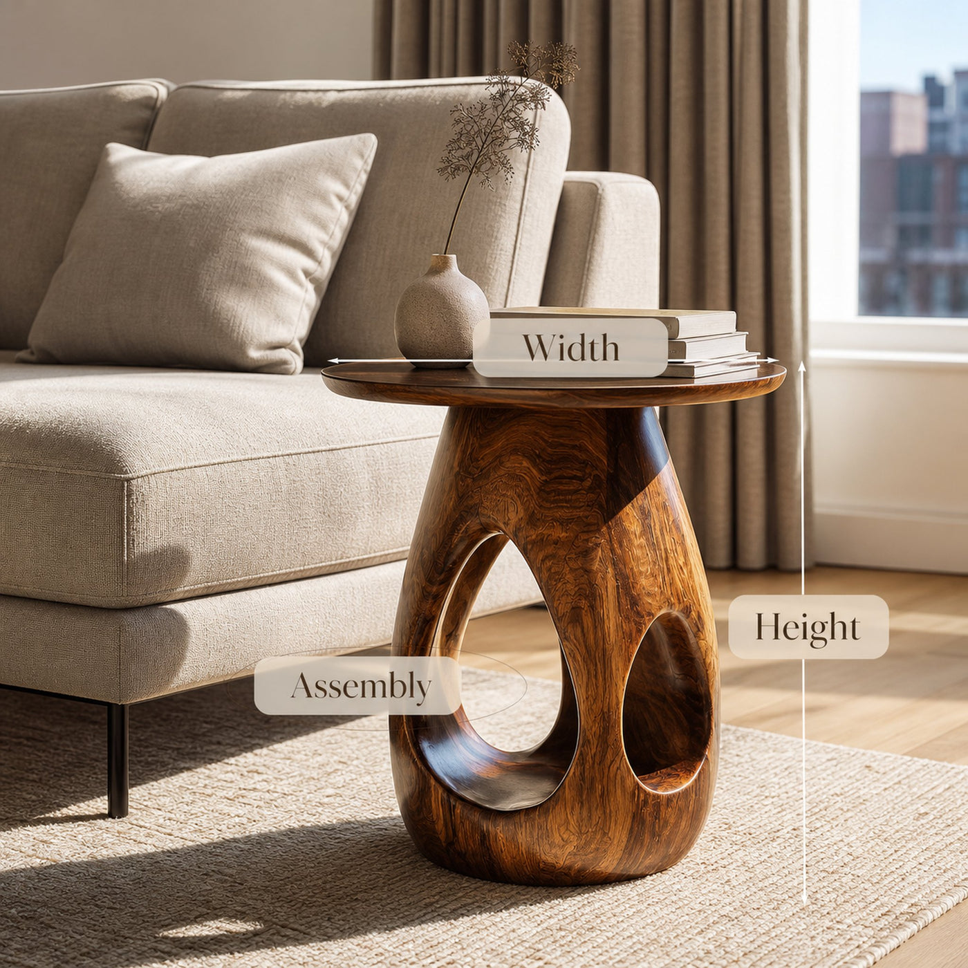 Contemporary Natural Wood Hollow Form Side Table For Living - product view 8