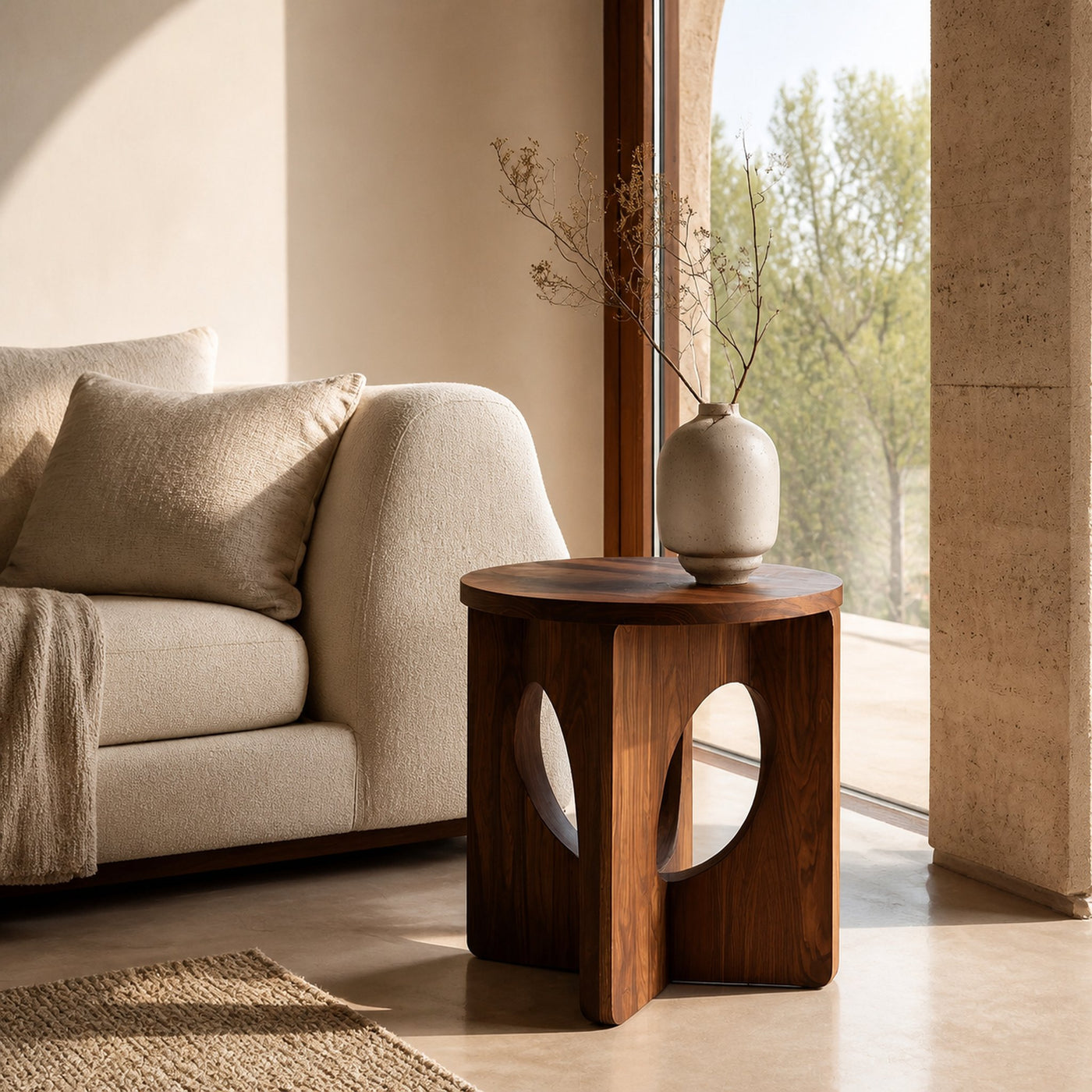 Contemporary Natural Wood Round Side Table For Living Furniture