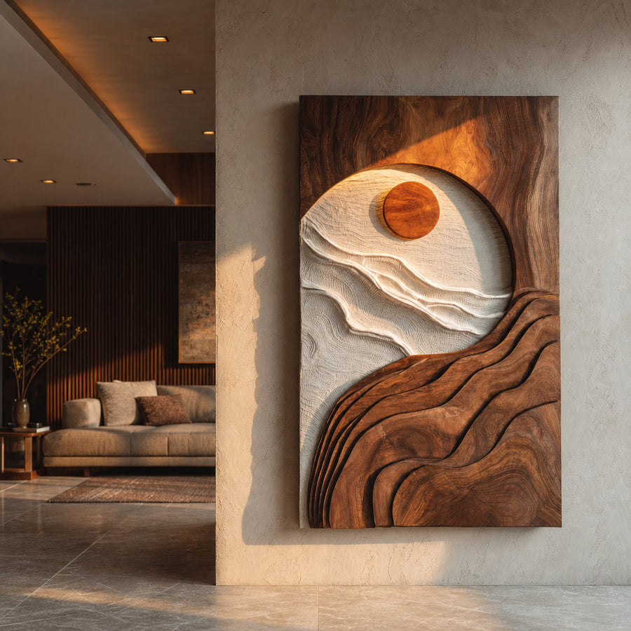Contemporary Natural Wood Wave Wall Art For Interior Decor