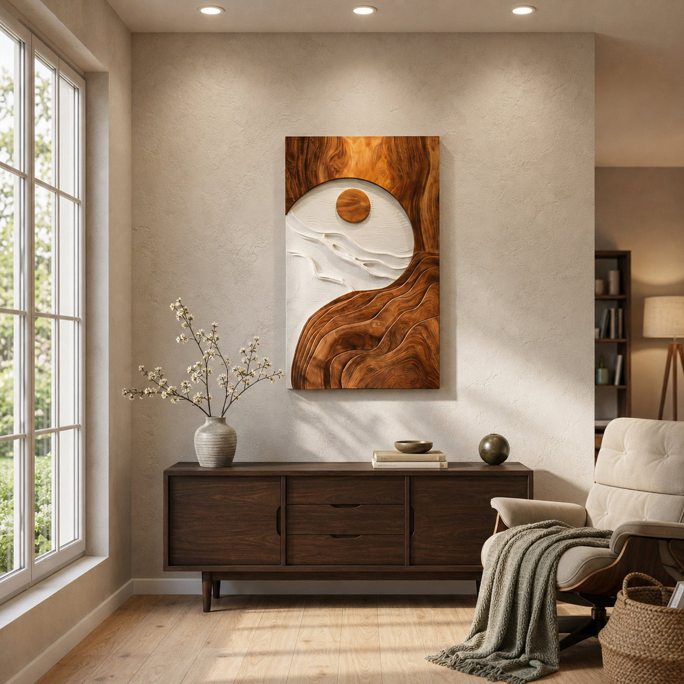 Contemporary Natural Wood Wave Wall Art For Interior Decor - product view 3
