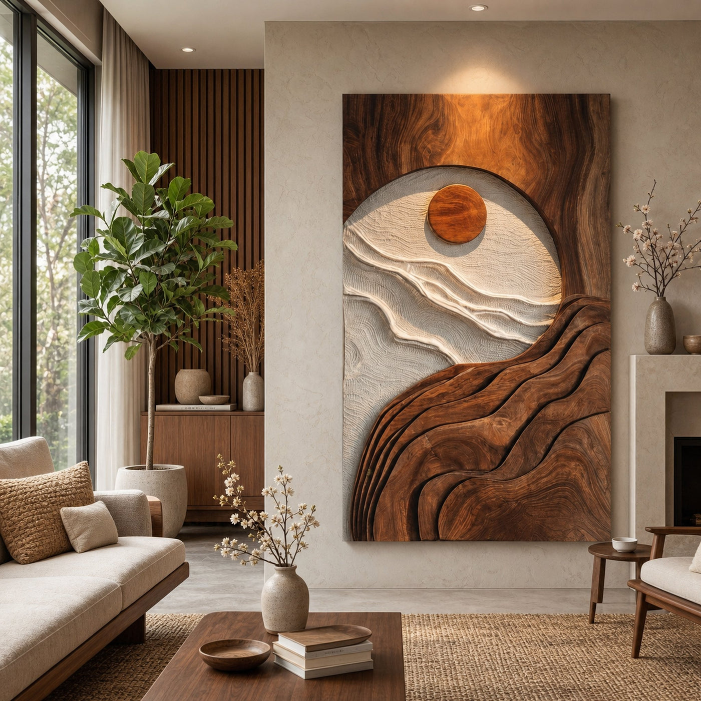 Contemporary Natural Wood Wave Wall Art For Interior Decor - product view 6