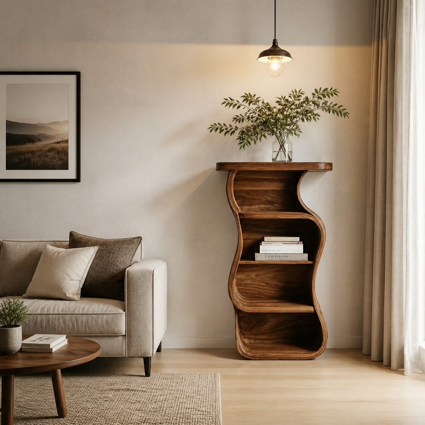 Contemporary Nightstand Sculptural With Open Shelf For Bedroom - product view 6