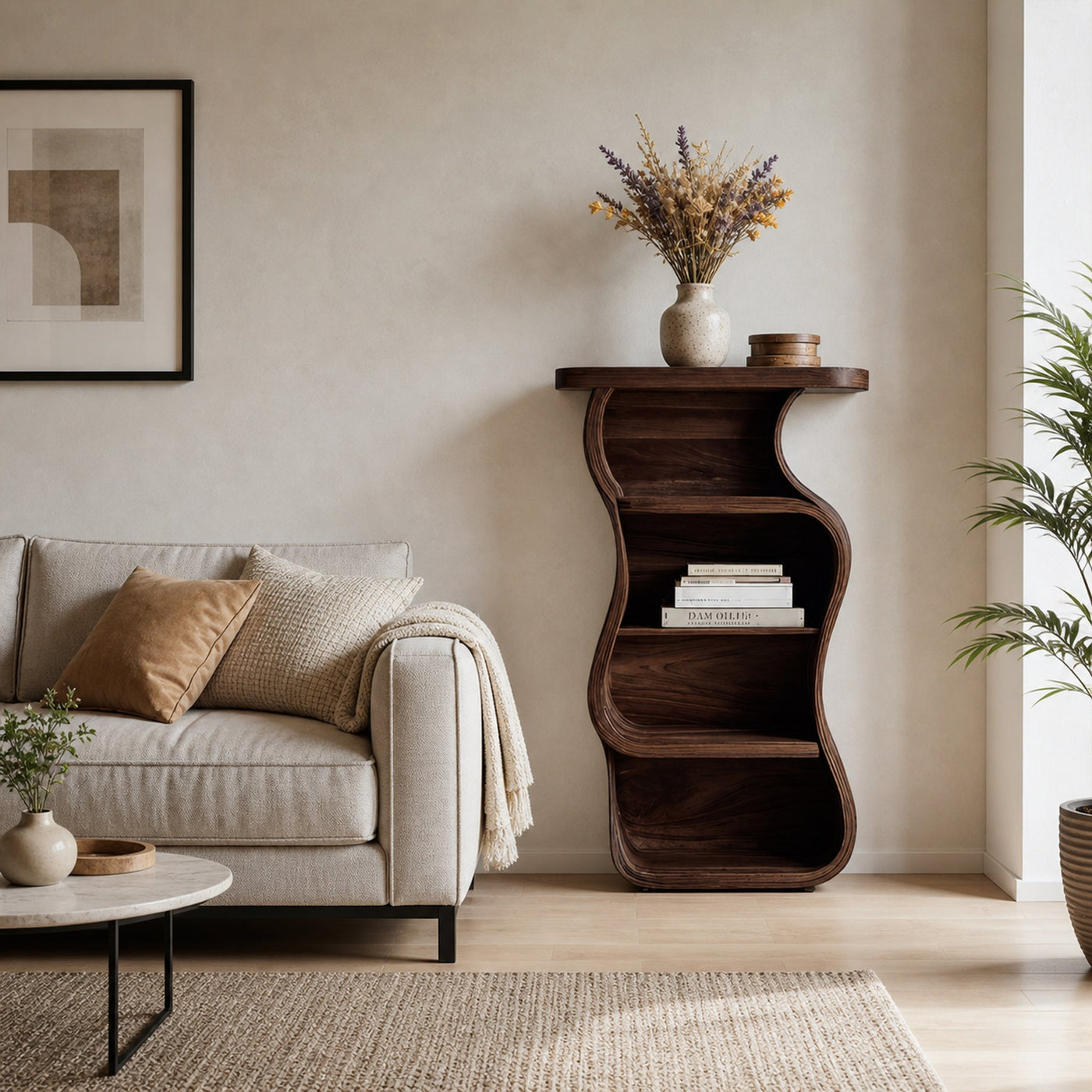 Contemporary Nightstand Sculptural With Open Shelf For Bedroom - product view 7