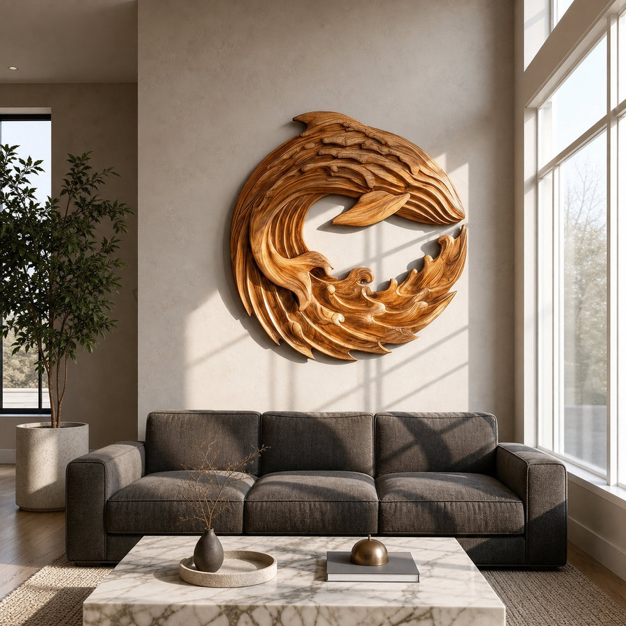 Contemporary Ocean Wave Wood Wall Art For Luxury Living Room Decor