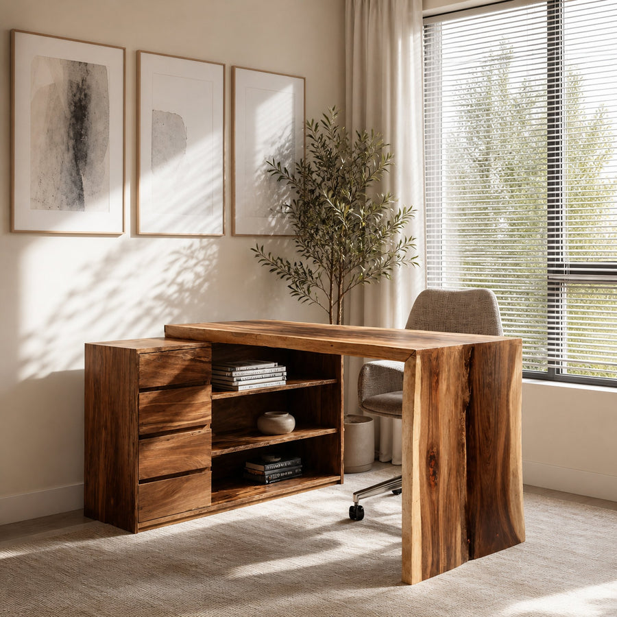 Contemporary Office Desk With Open Shelving For Workspace