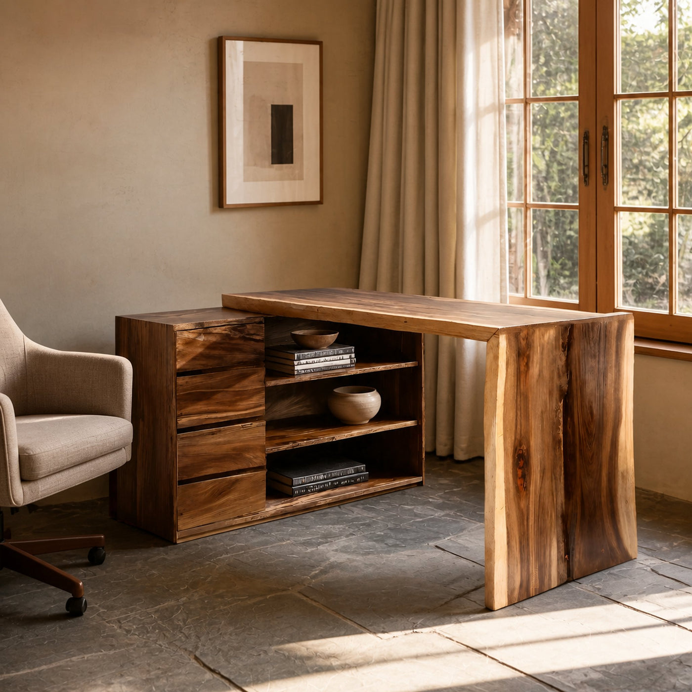 Contemporary Office Desk With Open Shelving For Workspace - product view 6