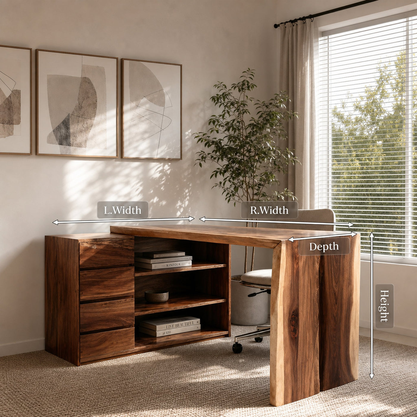 Contemporary Office Desk With Open Shelving For Workspace - product view 8