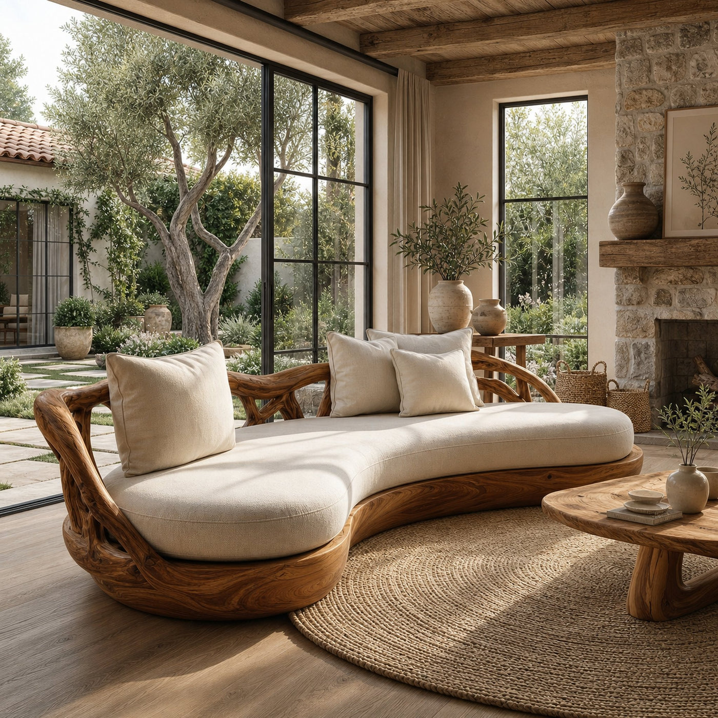Contemporary Organic Sofa Solid Wood Frame Smooth Curved Design Living Room And Lounge - product view 6