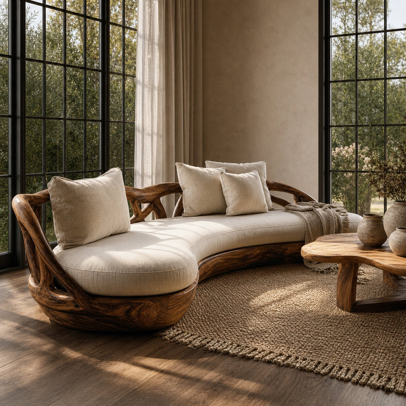 Contemporary Organic Sofa Solid Wood Frame Smooth Curved Design Living Room And Lounge - product view 7