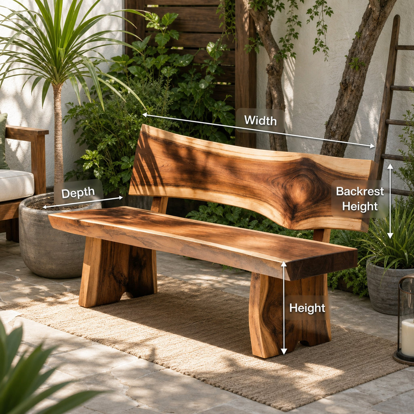 Contemporary Outdoor Wood Bench With Sculpted Back For Patio Or Courtyard - product view 8