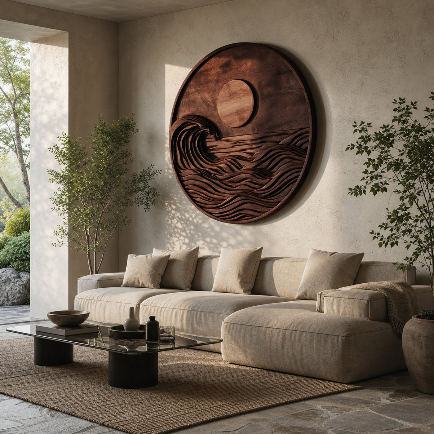 Contemporary Round Wall Art Ocean Wave For Living Room - product view 6