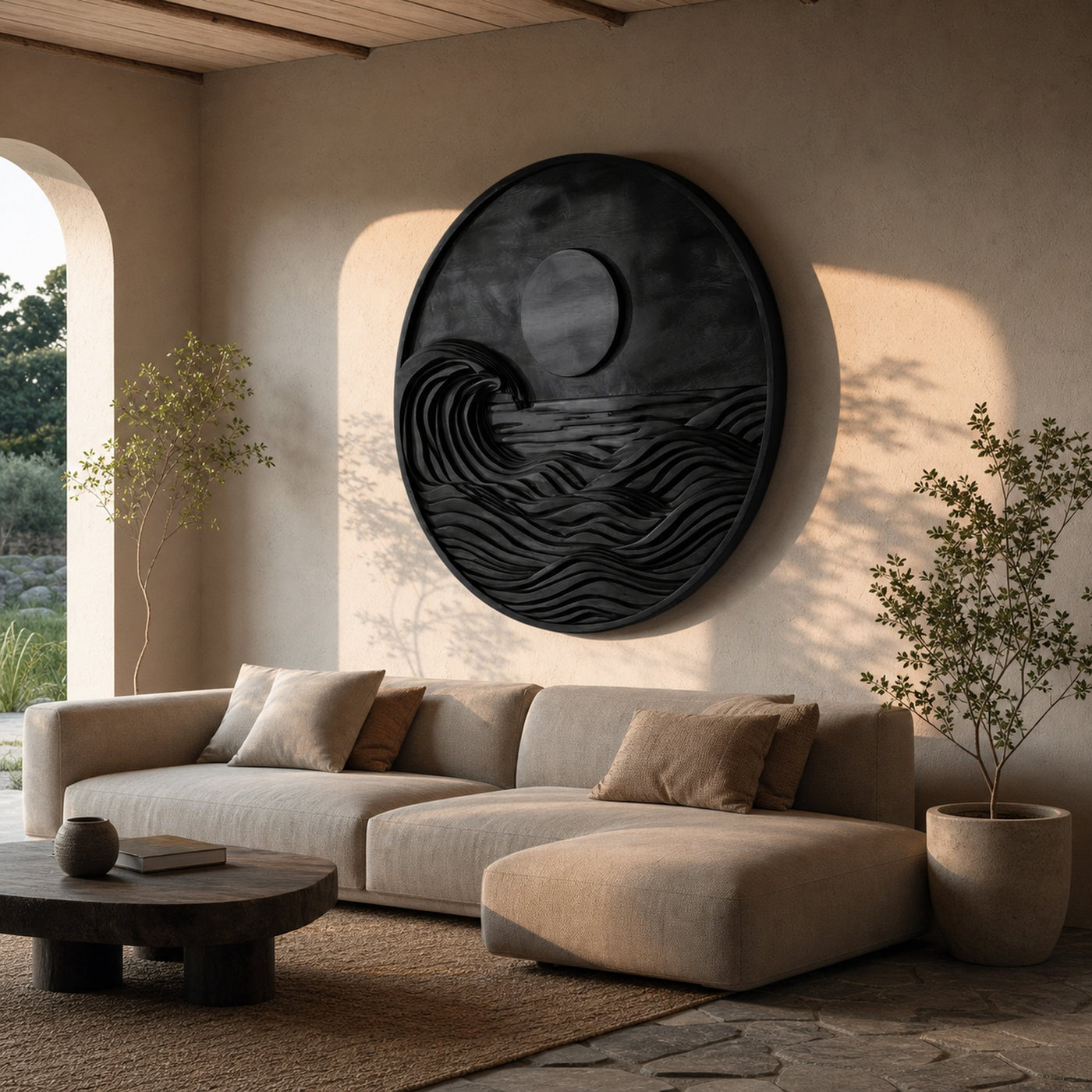 Contemporary Round Wall Art Ocean Wave For Living Room - product view 7
