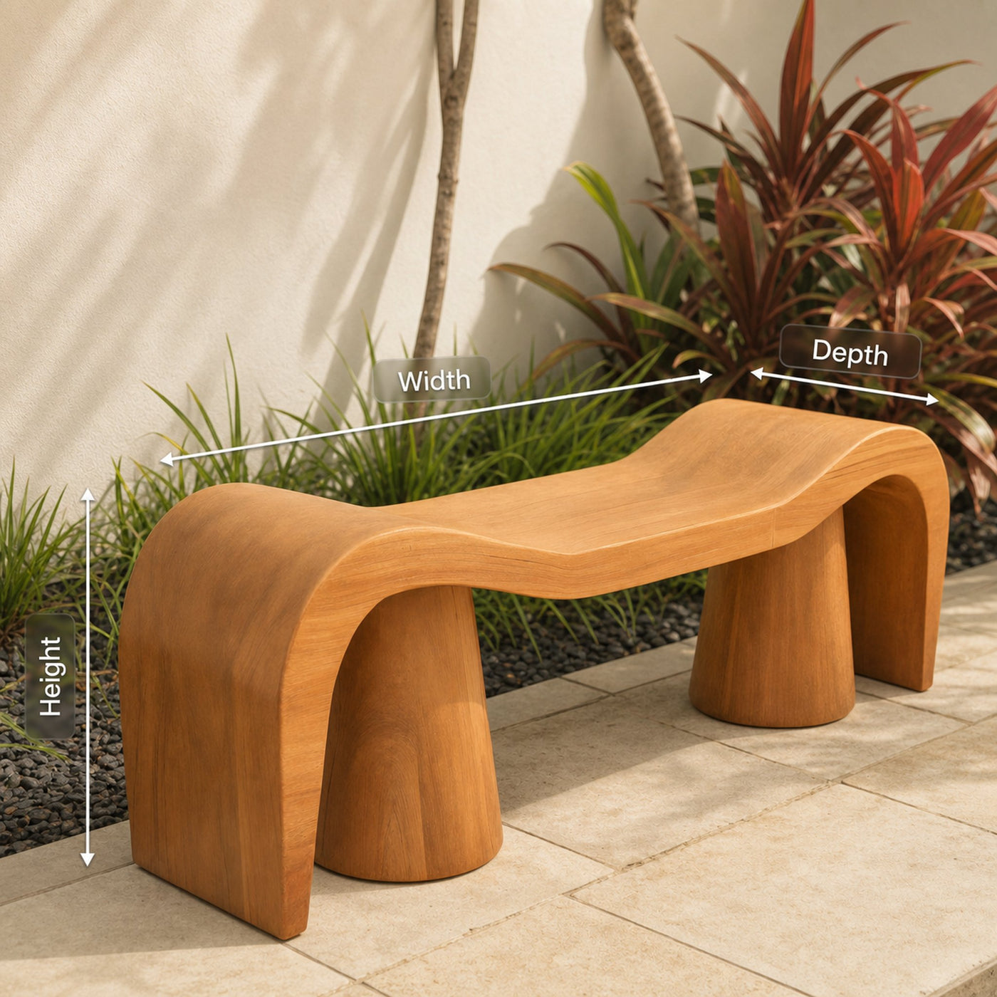 Contemporary Sculpted Wood Bench For Garden Or Patio - product view 8