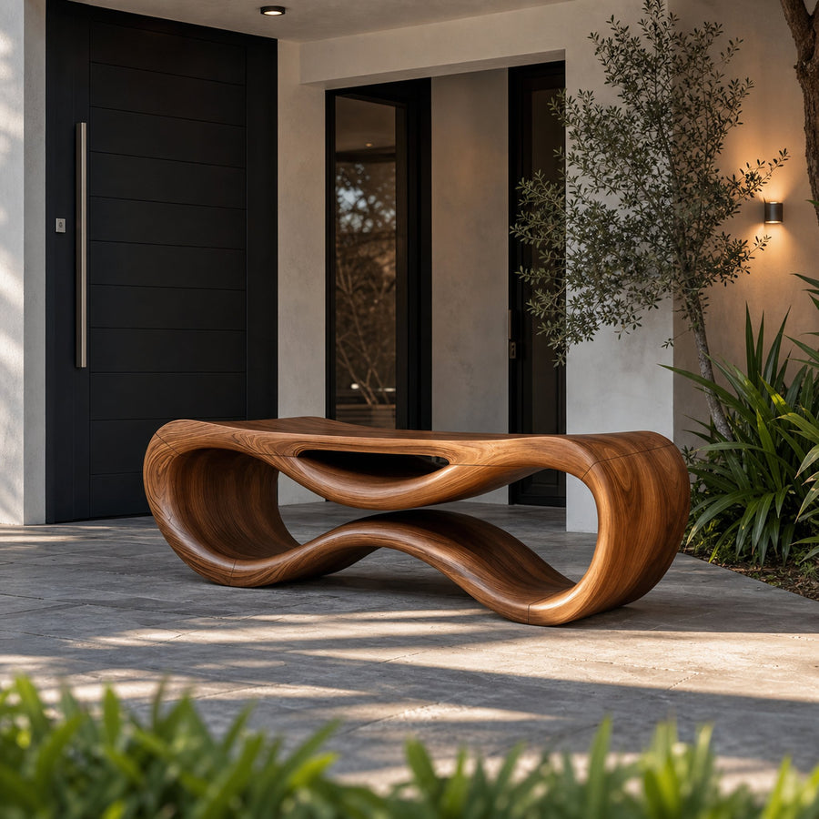 Contemporary Sculptural Outdoor Bench For Patio Or Garden Decor