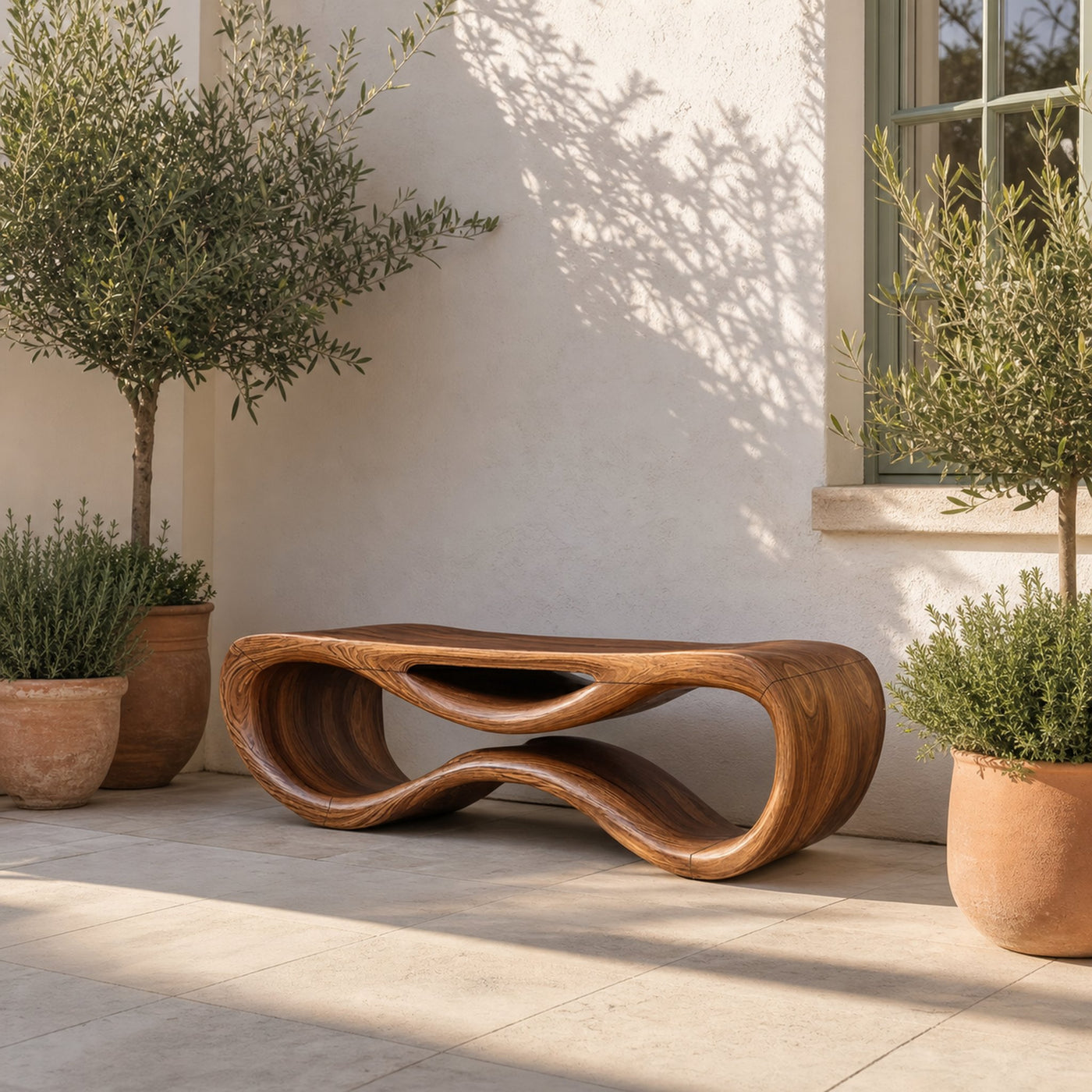 Contemporary Sculptural Outdoor Bench For Patio Or Garden Decor - product view 6