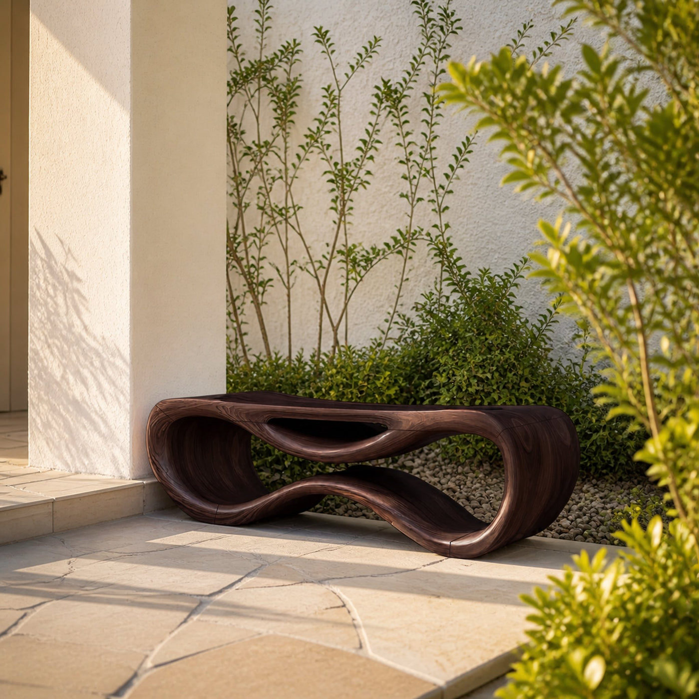 Contemporary Sculptural Outdoor Bench For Patio Or Garden Decor - product view 7