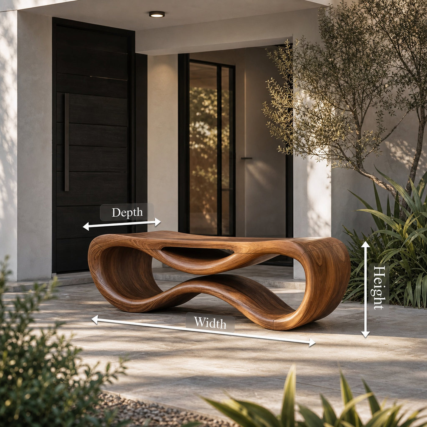 Contemporary Sculptural Outdoor Bench For Patio Or Garden Decor - product view 8
