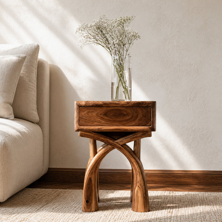 Contemporary Sculptural Side Table With Drawer For Home Decor