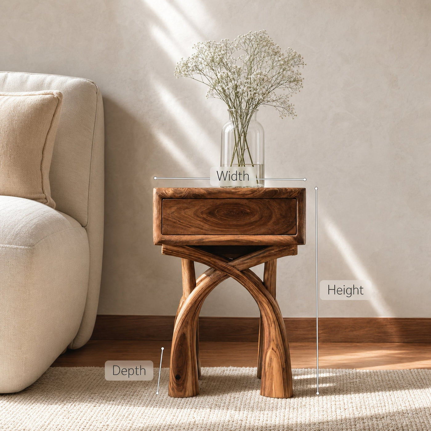 Contemporary Sculptural Side Table With Drawer For Home Decor - product view 6