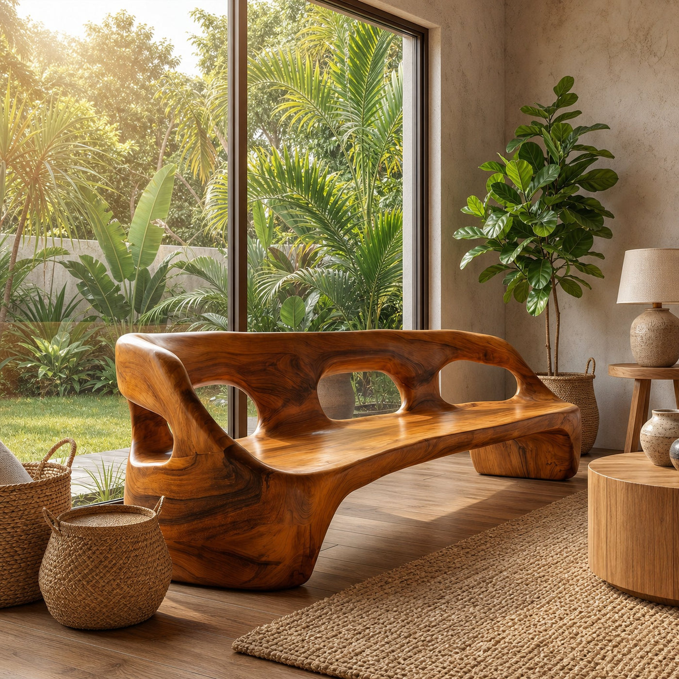 Contemporary Sculptural Sofa Frame With Curved Solid Wood Design For Living Room
