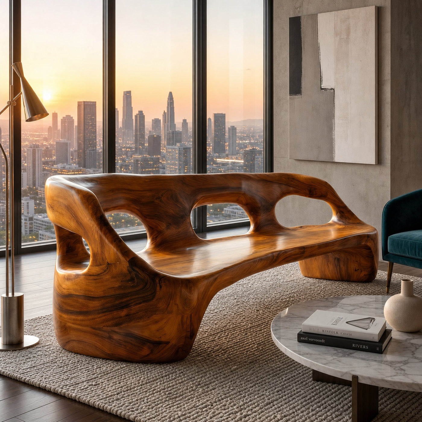 Contemporary Sculptural Sofa Frame With Curved Solid Wood Design For Living Room - product view 6