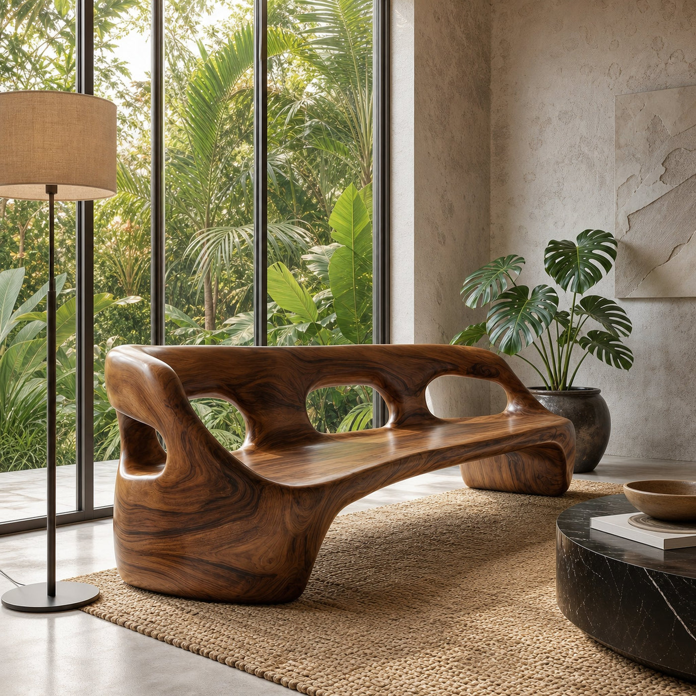 Contemporary Sculptural Sofa Frame With Curved Solid Wood Design For Living Room - product view 7