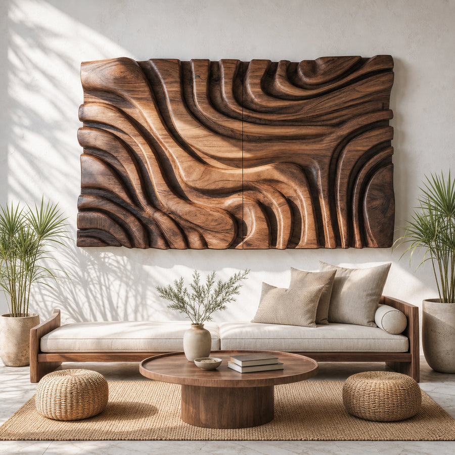 Contemporary Sculptural Wall Art With Bold Carved Layers For Bedroom