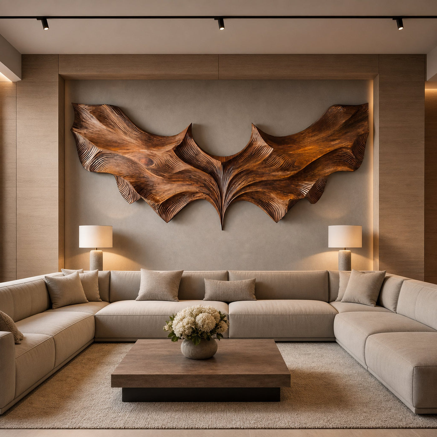 Contemporary Sculptural Wood Bat Wall Art For Living Room