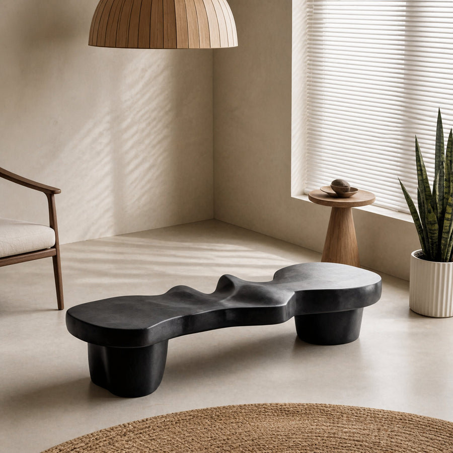 Contemporary Sculptural Wood Bench For Modern Living Room Or Gallery