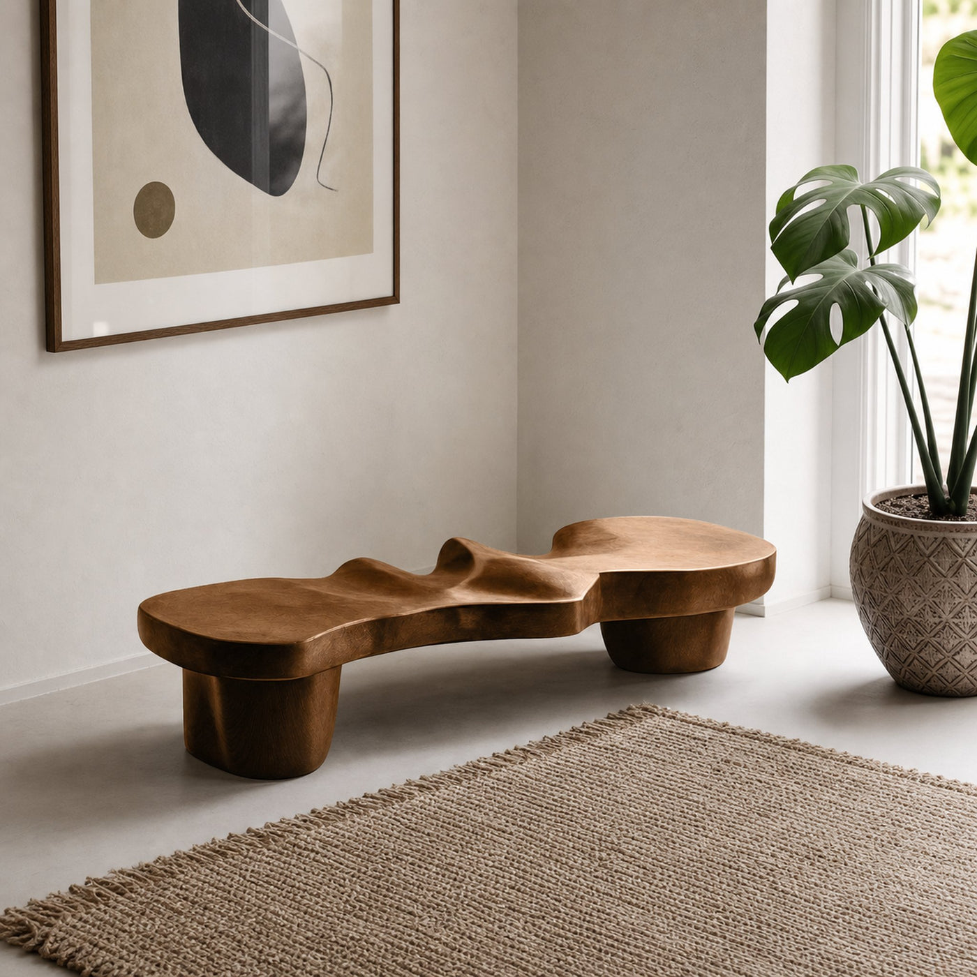 Contemporary Sculptural Wood Bench For Modern Living Room Or Gallery - product view 6