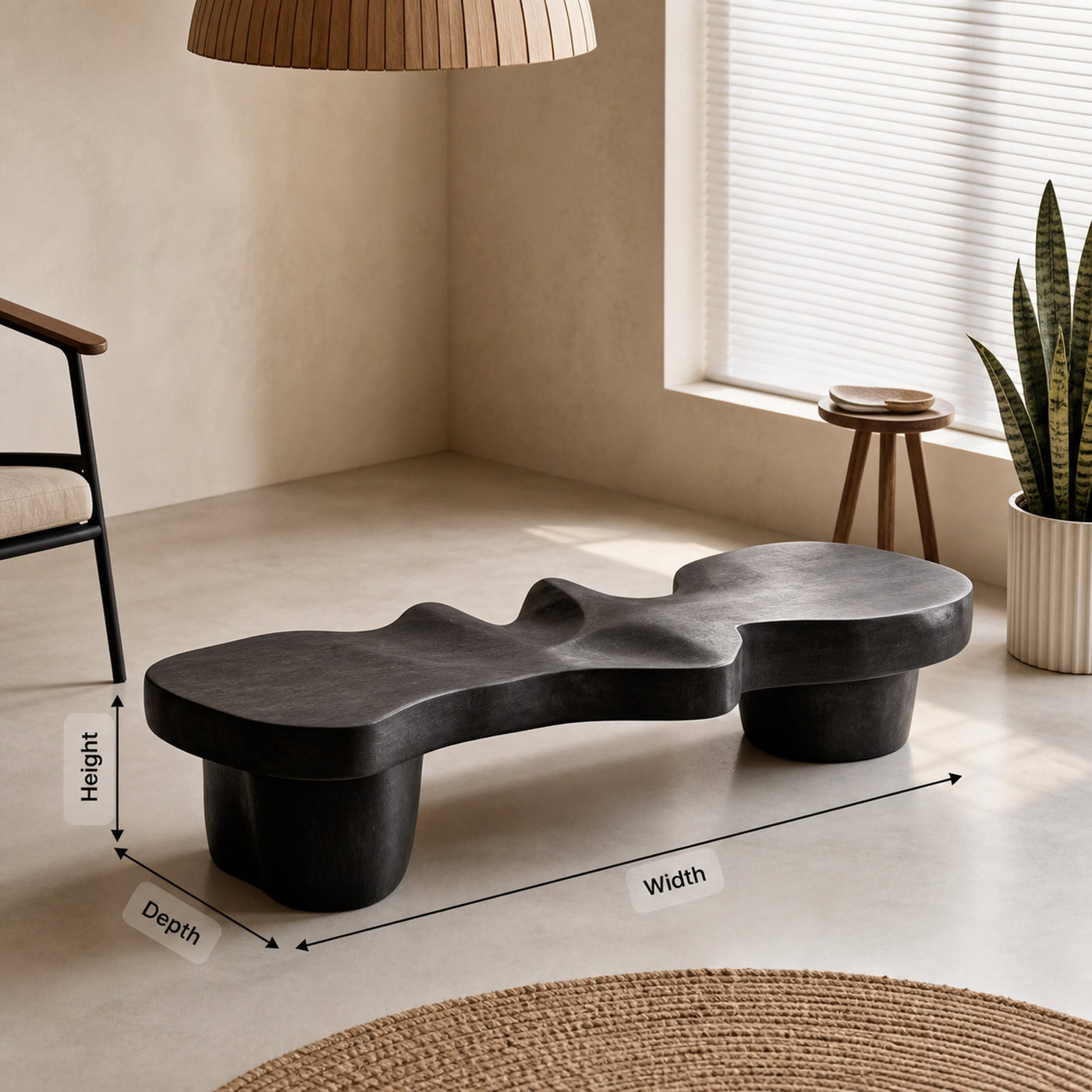 Contemporary Sculptural Wood Bench For Modern Living Room Or Gallery - product view 8