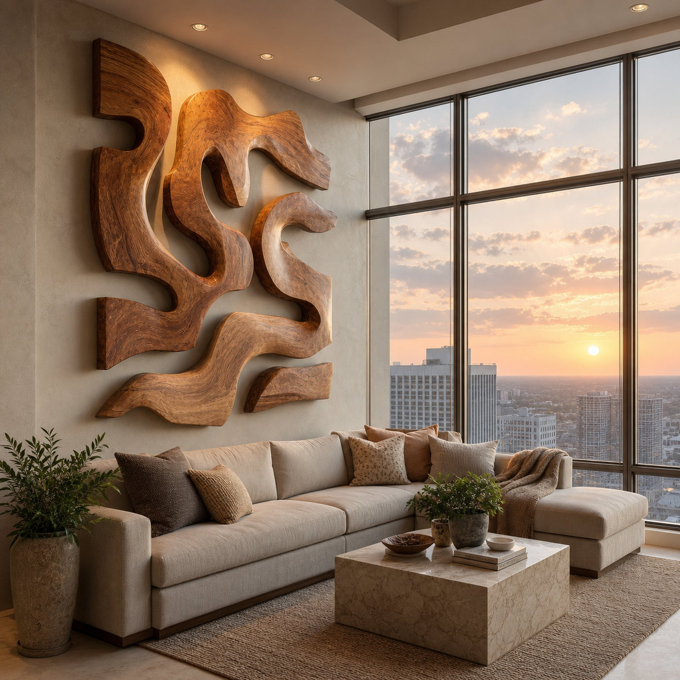Contemporary Sculptural Wood Wall Art For Modern Living Room